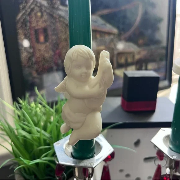 Vintage PartyLite Elegant Cherub Candle Huggers - White set of 2 - Picture 2 of 9